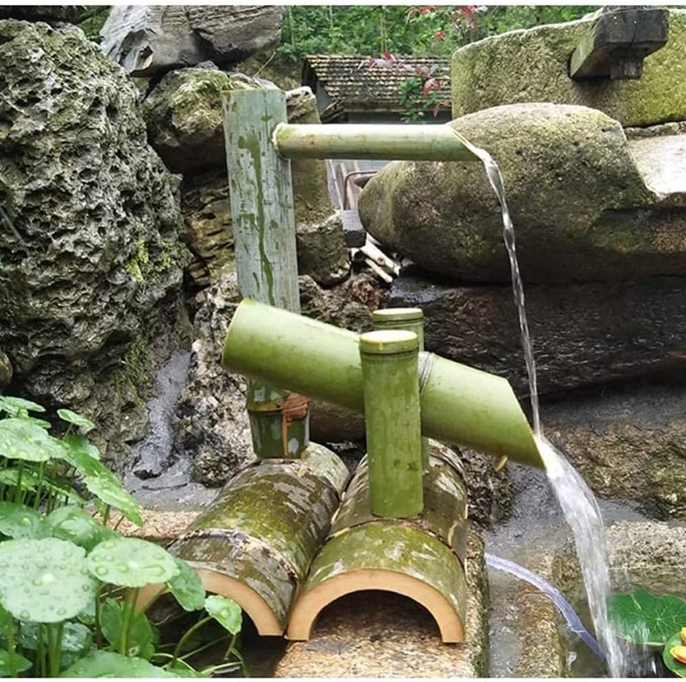 Bamboo Frame Drip Car Flowing Water Landscape Bamboo Water Feature Fountain Outdoor Japanese Garden Feature Modern Decoration Handmade, 80cm, Creativity