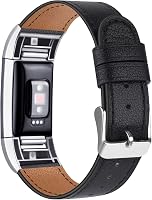 Tobfit Valódi Bőr Szíj Fitbit Charge 2 Okosórához - Klasszikus Csereszíj Fém Csatlakozóval, Vízálló Karpánt (Óra Nélkül) 1