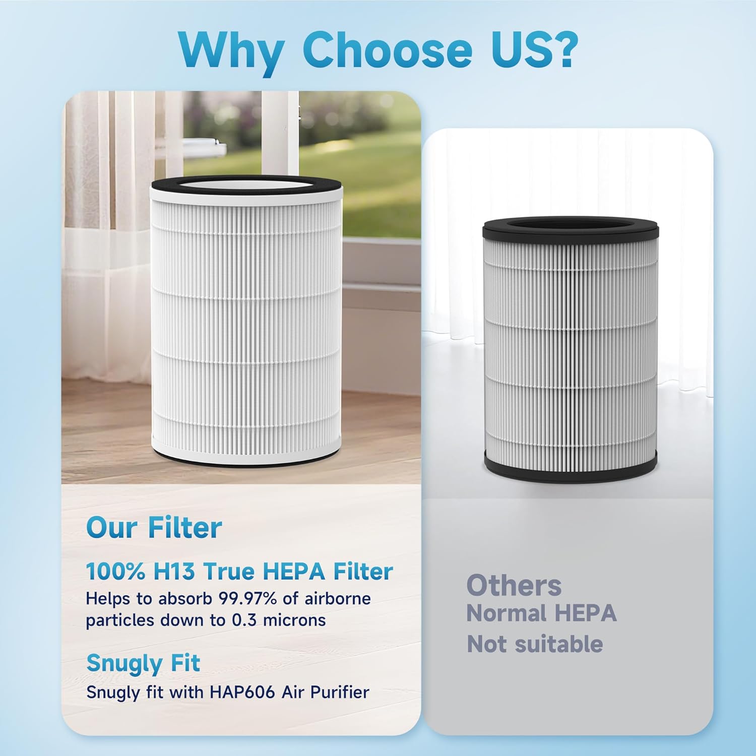 2 Packs HAP606 HAP609 Replacement Filter for VisionAir HAP606 & ECOSELF HAP609 Air Purifier, 3-Stage Design with Activated Carbon, HEPA Pre-filter, Air Filter for Home Large Room - Image 7