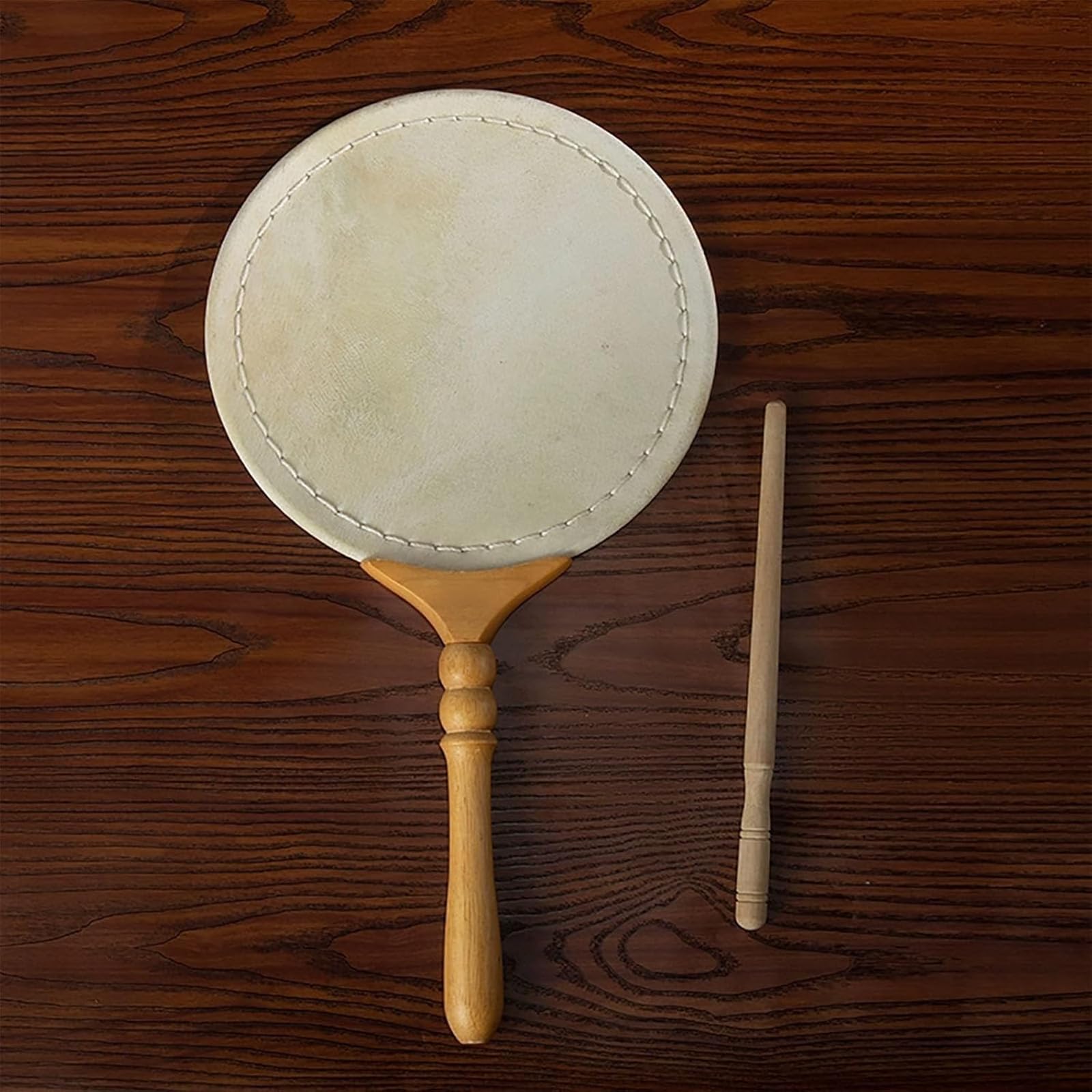 Tamburo a mano, 26,9 cm, rotondo, in pelle di bufalo, strumento musicale etnico con manico in legno, per spettacoli, eventi culturali, decorazioni, regali