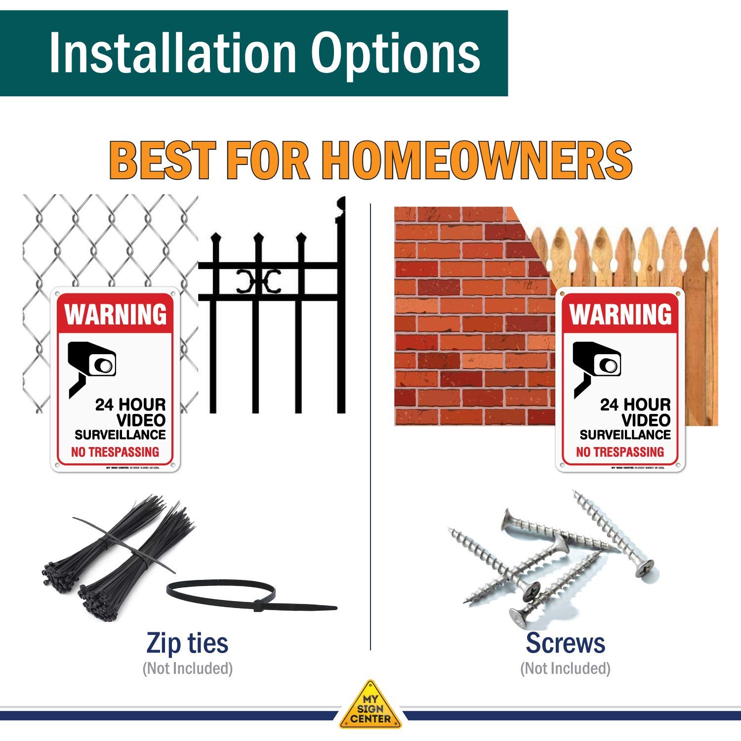 Warning 24 Hour Video Surveillance No Trespassing Sign, 7