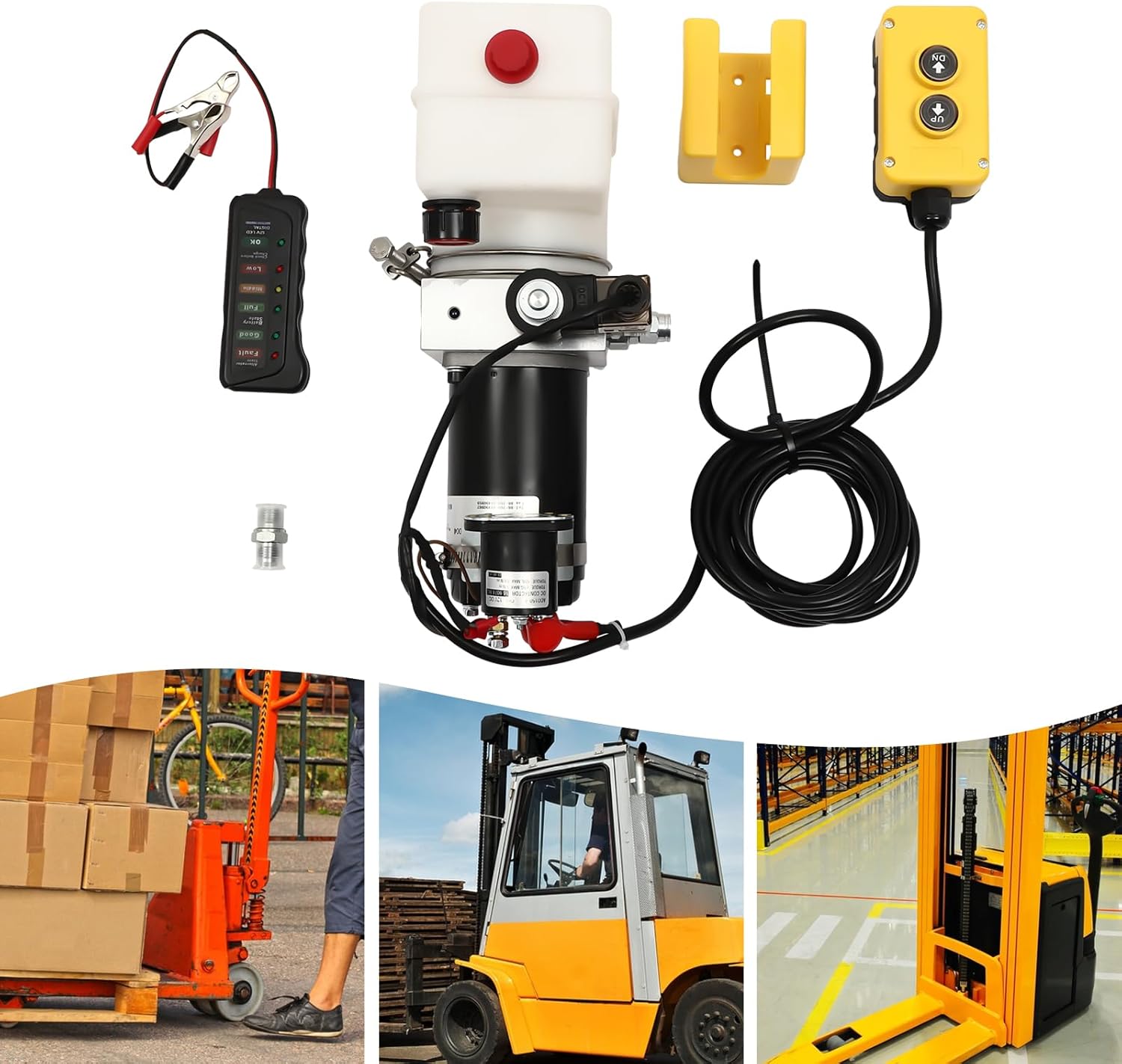 Hydraulic Pump, DC 12V 800W Electric Hydraulic Pump 2850RPM High Speed Dump Trailer Pump with Remote Control and Voltage Indicator, 1.58QT Single-Acting Hydraulic Power Unit for Lifting Platforms