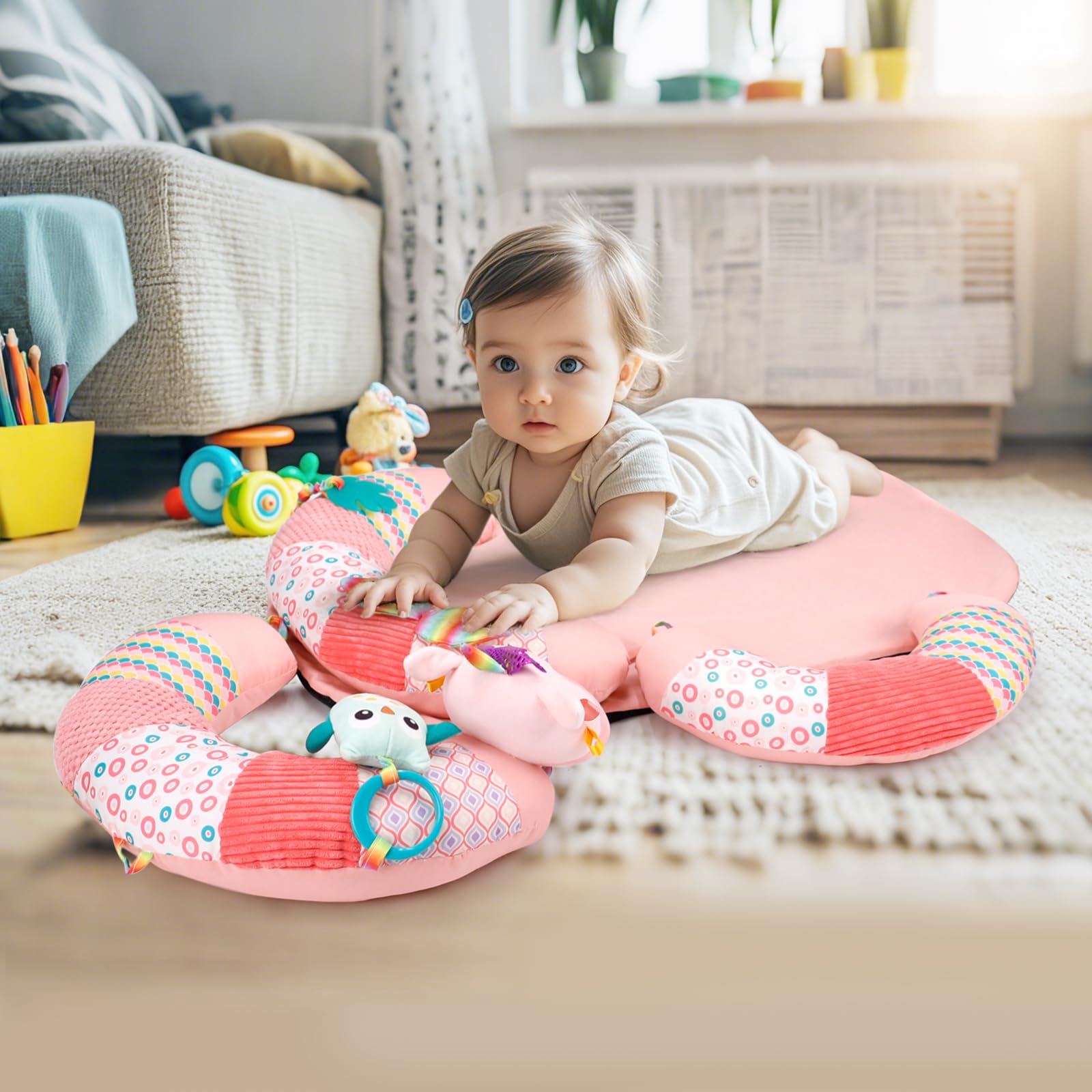 Materassino 3 in 1 e cuscino di supporto seduto per neonati, sedile da pavimento con cuscino di supporto staccabile per prevenire il reflusso, tappetino da gioco portatile per neonati e