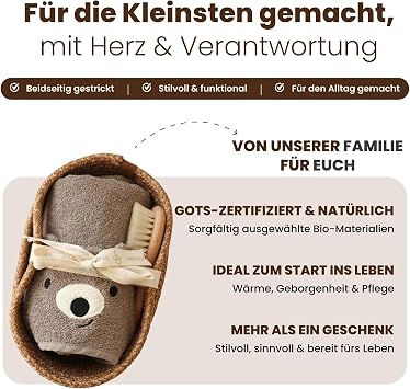 Baby Gift Set 3-Piece, Hooded Towel, Brush & Basket, Teddy