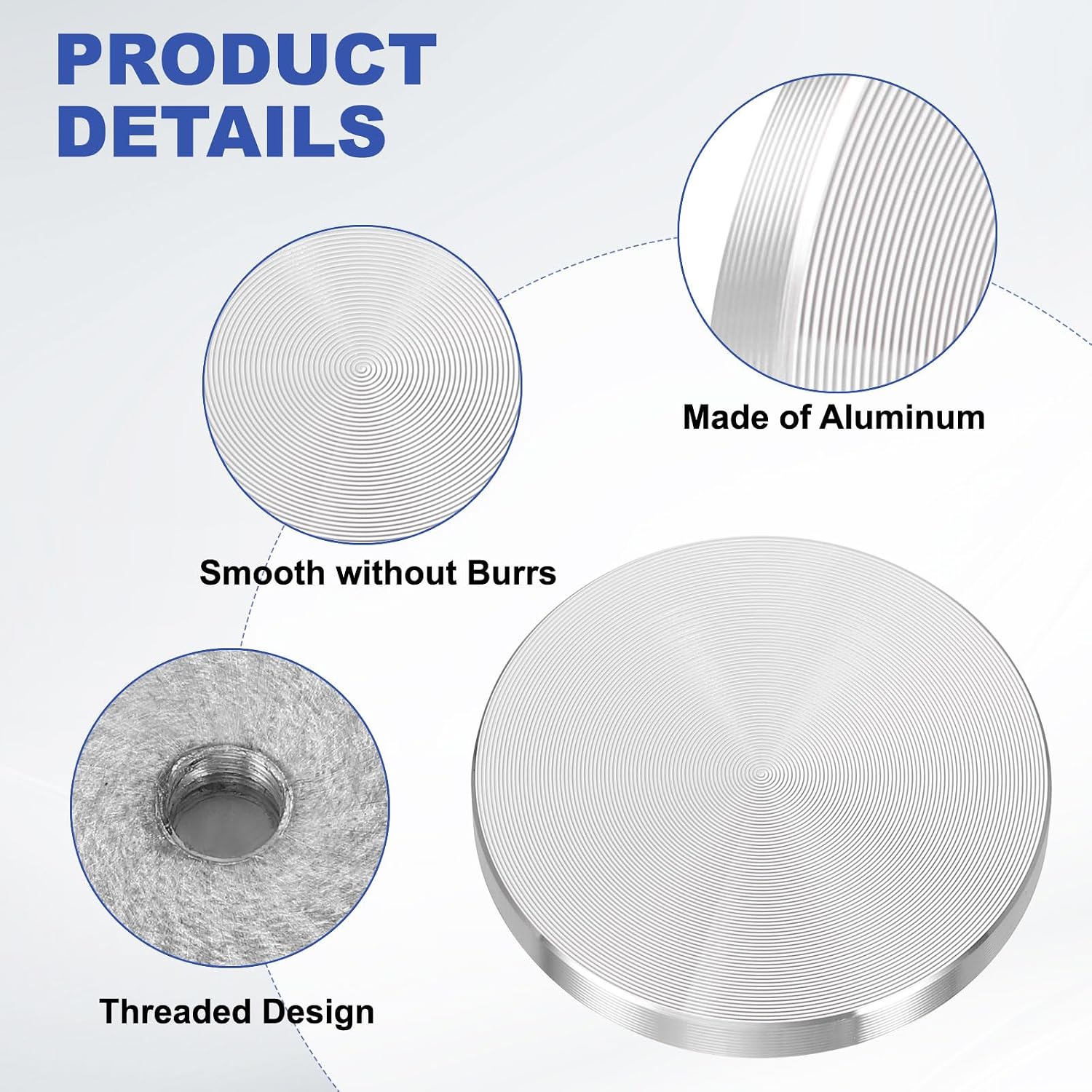 uxcell 2Pcs Aluminum Disc Round Shape, M8 Thread 50mm Diameter Aluminum Circle Disc Glass Top Adapter for Glass Table Furniture Coffee Tables, Silver