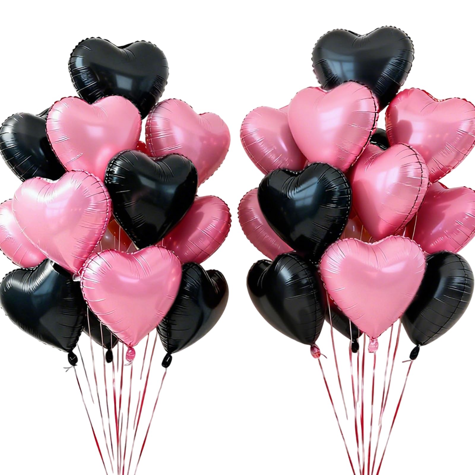 24 Pcs Heart Shaped Balloons 18 Inch, Heart Balloons, Foil Helium, Pink and Black, Suitable for Decorating Birthday Parties, Engagement Parties, Weddings, Valentine's Day and Other Festivals