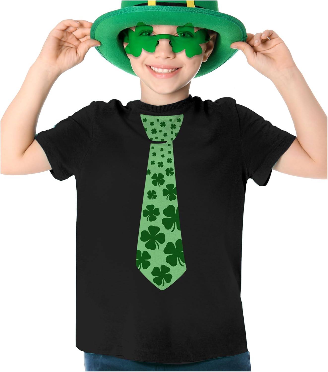 Tstars St Patrick's Day Shamrock Tie Shirt for Toddlers & Youth Kids - Lucky Clover Tee for Boys & Girls