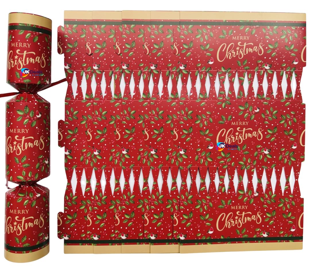 UKDD® 6pc Make and Fill Your Own Festive Seasonal Christmas Party Royle Cracker Craft Kit Own DIY (Merry Christmas Holly Leaf RED)