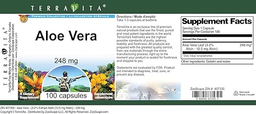 Aloe Vera - (3,2% Aloin (12,5 mg Aloina)) - 248 mg (100 Cápsulas, ZIN 407335)