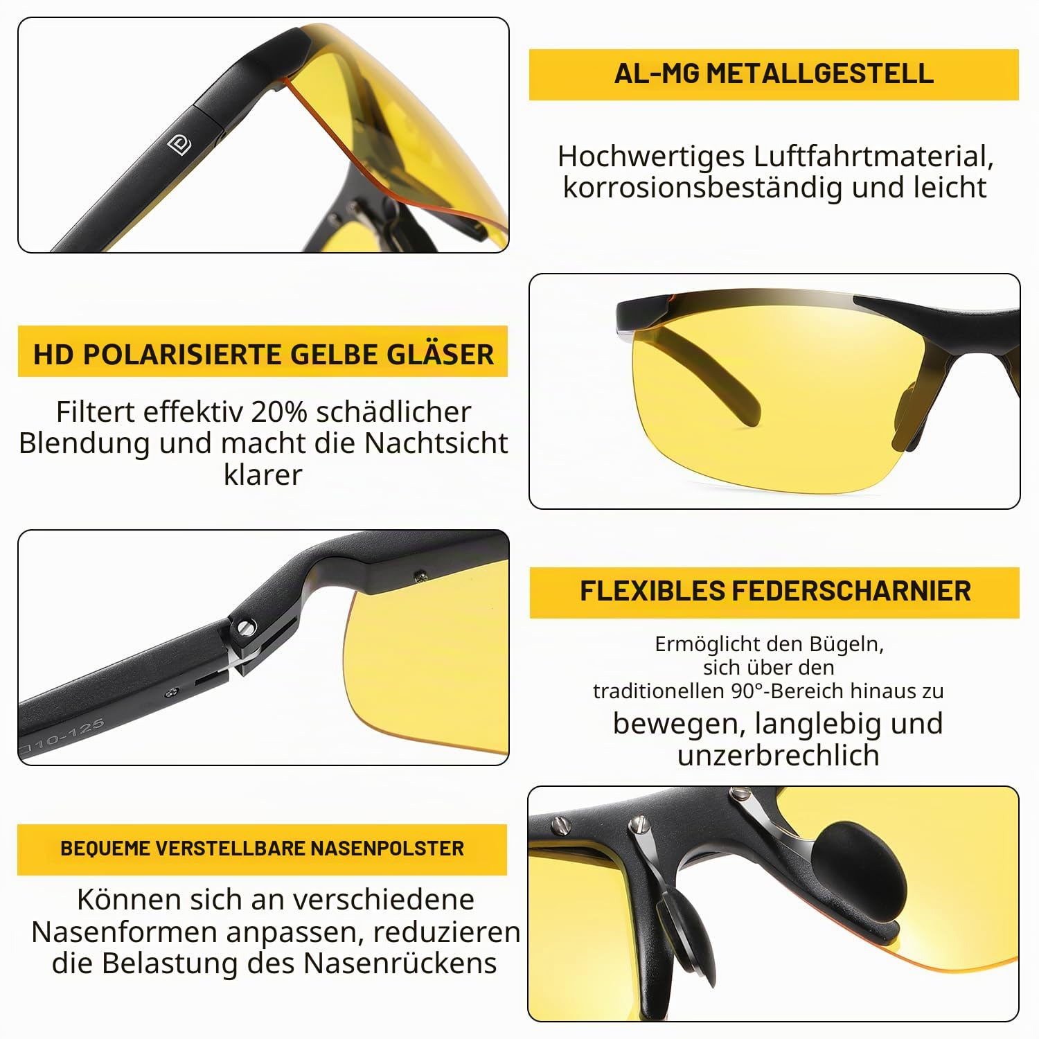 DUCO Herren Nachtsichtgläser bei blendenden Scheinwerfern Autofahren Nachtfahrbrille polarisierte Sportbrillen mit gelben Gläsern 6806 (Schwarz)