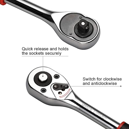 Miniatura 2 de Egofine Juego de 12 llaves de trinquete de 1/2 y 3/8 pulgadas, juego de llaves de vaso con 10 enchufes y mango de trinquete de liberación rápida de