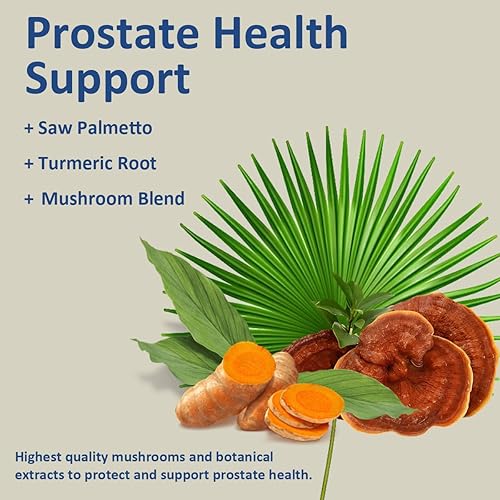 Miniatura 4 de Suplemento de apoyo para la salud de la próstata con mezcla de hongos, palma enana americana, promueve la energía de la próstata, la salud cardíaca,