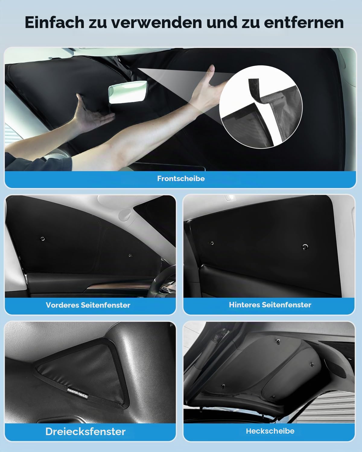8-teiliger Windschutzscheiben-Sonnenschutz für Tesla Model Y(2020-2024), Front- & Heckscheiben-Privatsphäre-Abdeckung, Sonnenblende, Thermisch isoliertes Model Y-Zubehör
