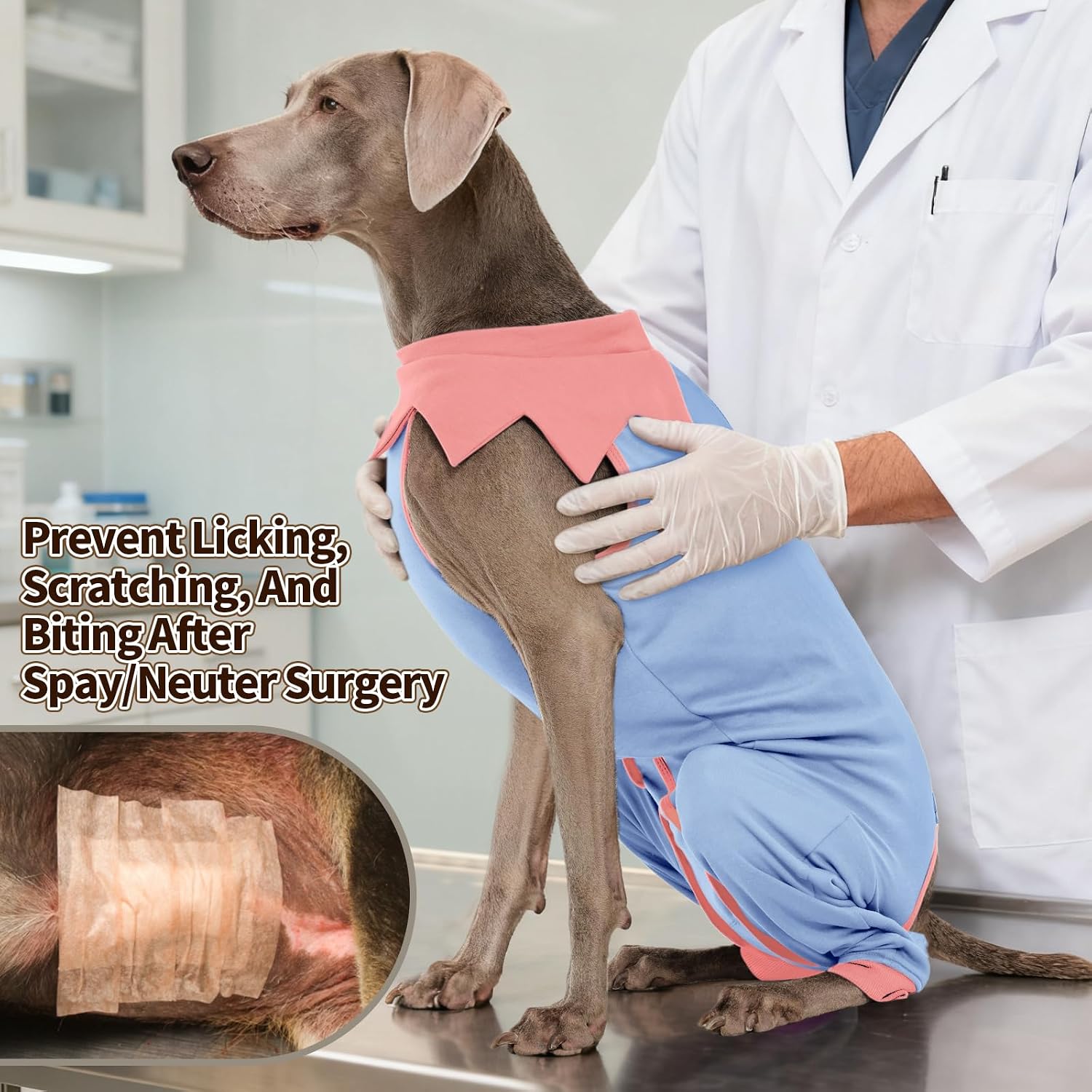 FUAMEY Dog Recovery Suit with Padded Rear Leg Sleeve,Zip-Up Dog Onesie for Spay Neuter Surgery,Dogs Bodysuit Prevents Licking Wounds on Thigh Incision Joints,Dogs Prevent Licking Shirt Blue XS