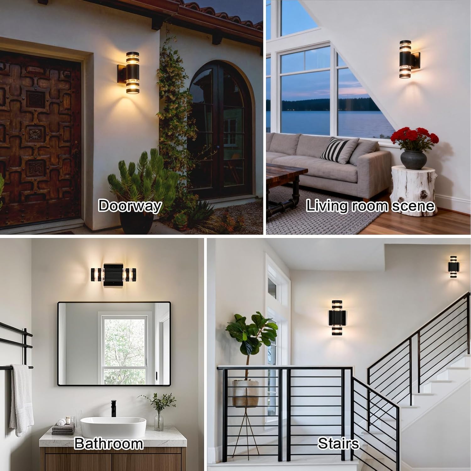 Outdoor Wall Light Fixtures, Exterior Waterproof Wall Lanterns, Porch Sconces Lighting with E28 Sockets, Modern Black Outside Lights for Patio Front Door Entryway Garage, Indoor and Outdoor use