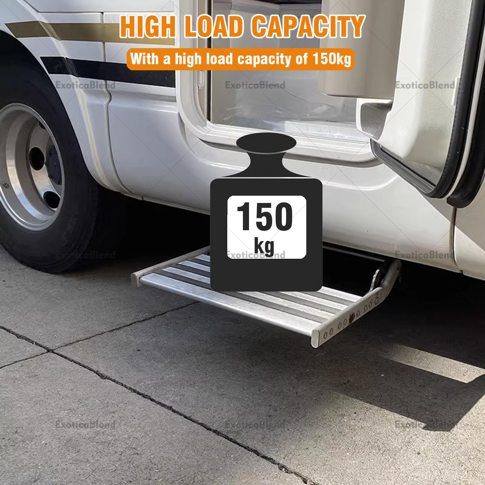 Gradino Elettrico per Camper, con Luce LED, Accessori Camper Campeggio, 150 kg, Gradini Antiscivolo, Compatti, Espandibili o Ripiegabili con Una Sola Mano, per Roulotte, Camper 1Step-Automatic(12V)