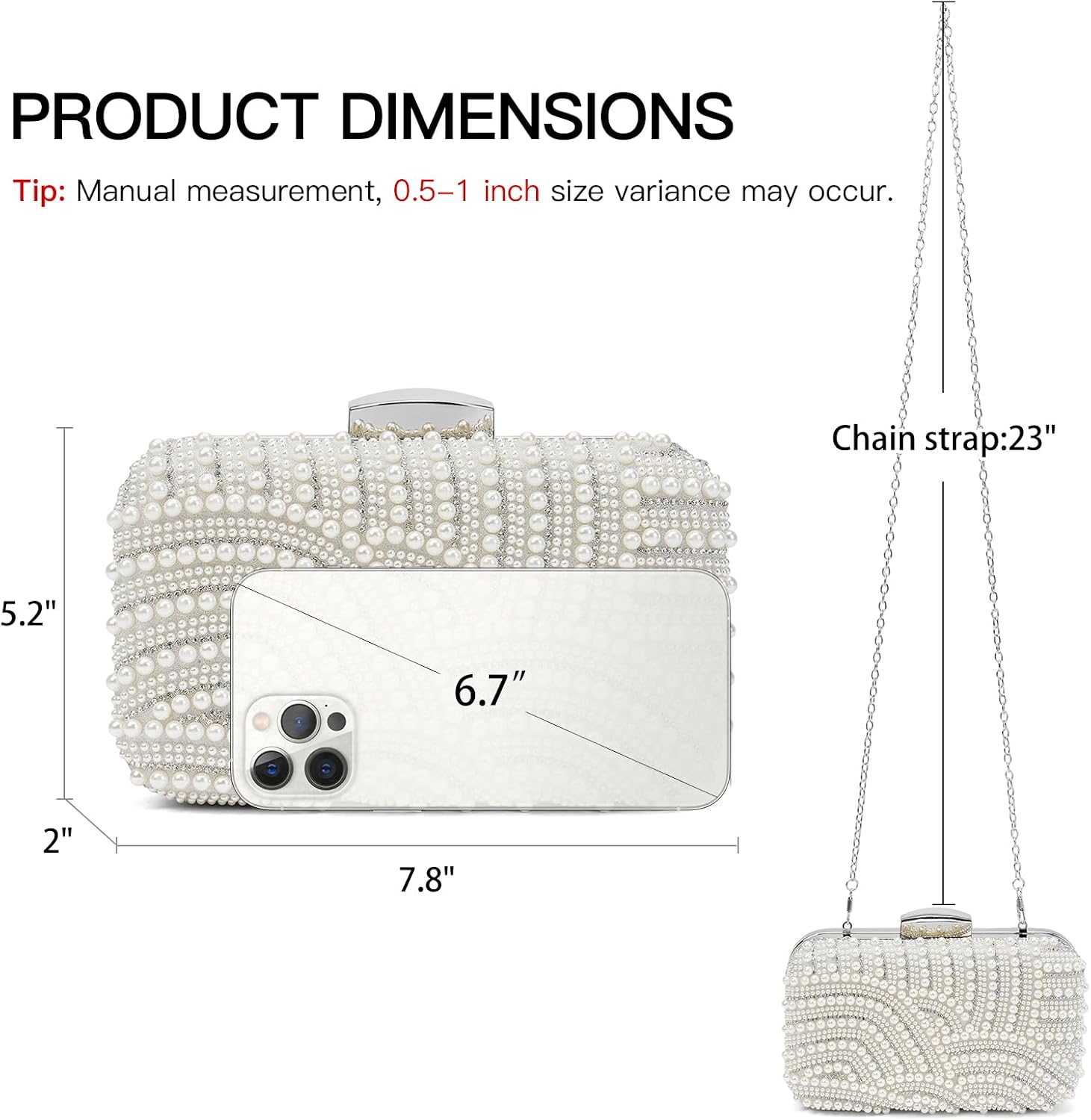 RNIEGA Pearl Crystal Clutch Purse for Women Fashion Elegant Bride Evening Clutch Handbag Crossbody Shoulder Bag with Chain image 4
