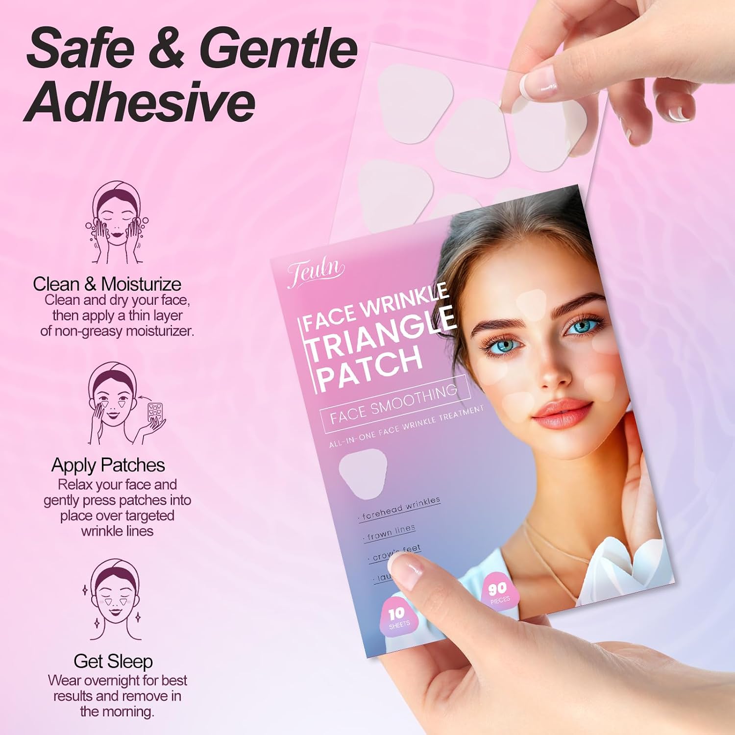 PDRN Facial Wrinkle Patches – Fine Line Remover Strips for Eye, Mouth, Frown, Smile Lines, Crows Feet，Eyes & Lips – Hypoallergenic Anti Wrinkle Patches