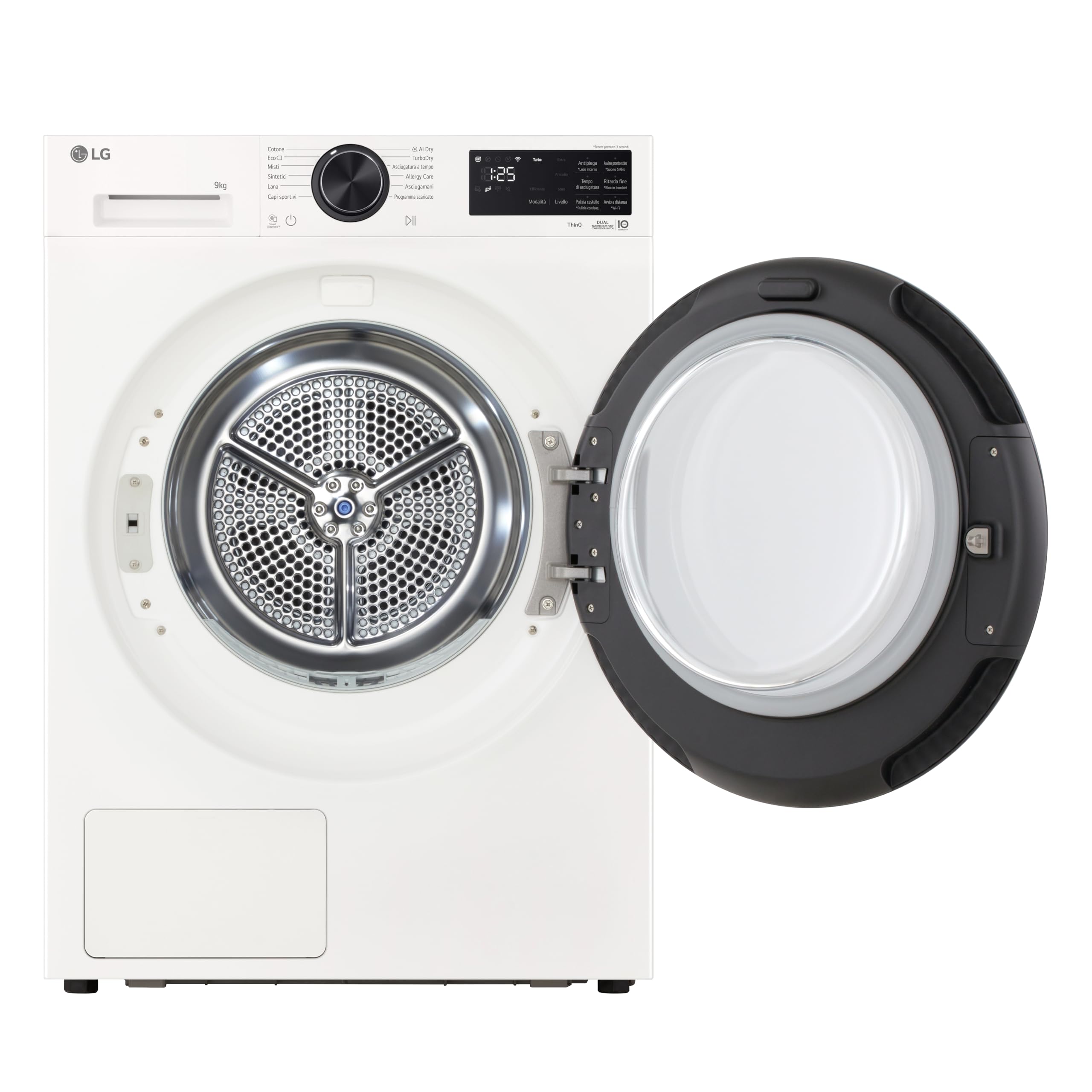 LG RNX5009NWWB Asciugatrice 9Kg Pompa di Calore DUAL Inverter, Classe B, Asciugatura AI Dry con Intelligenza Artificiale, Wi-Fi, Serie X5, Motore Direct Drive, Allergy Care, Essence White