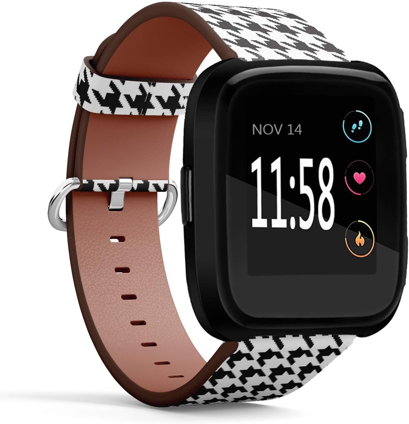 Q-Beans Watchband, Compatible with Fitbit Versa, Versa 2, Versa Lite - Replacement Leather Band Bracelet Strap Wristband Accessory // Houndstooth Black Pattern image 2