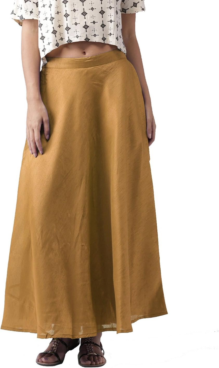 Vastraa Fusion Women Solid Chanderi Fabric Long Skirt with Inner Lining - Available in 16 Colours; Freesize (28 to 44 inches Waist)