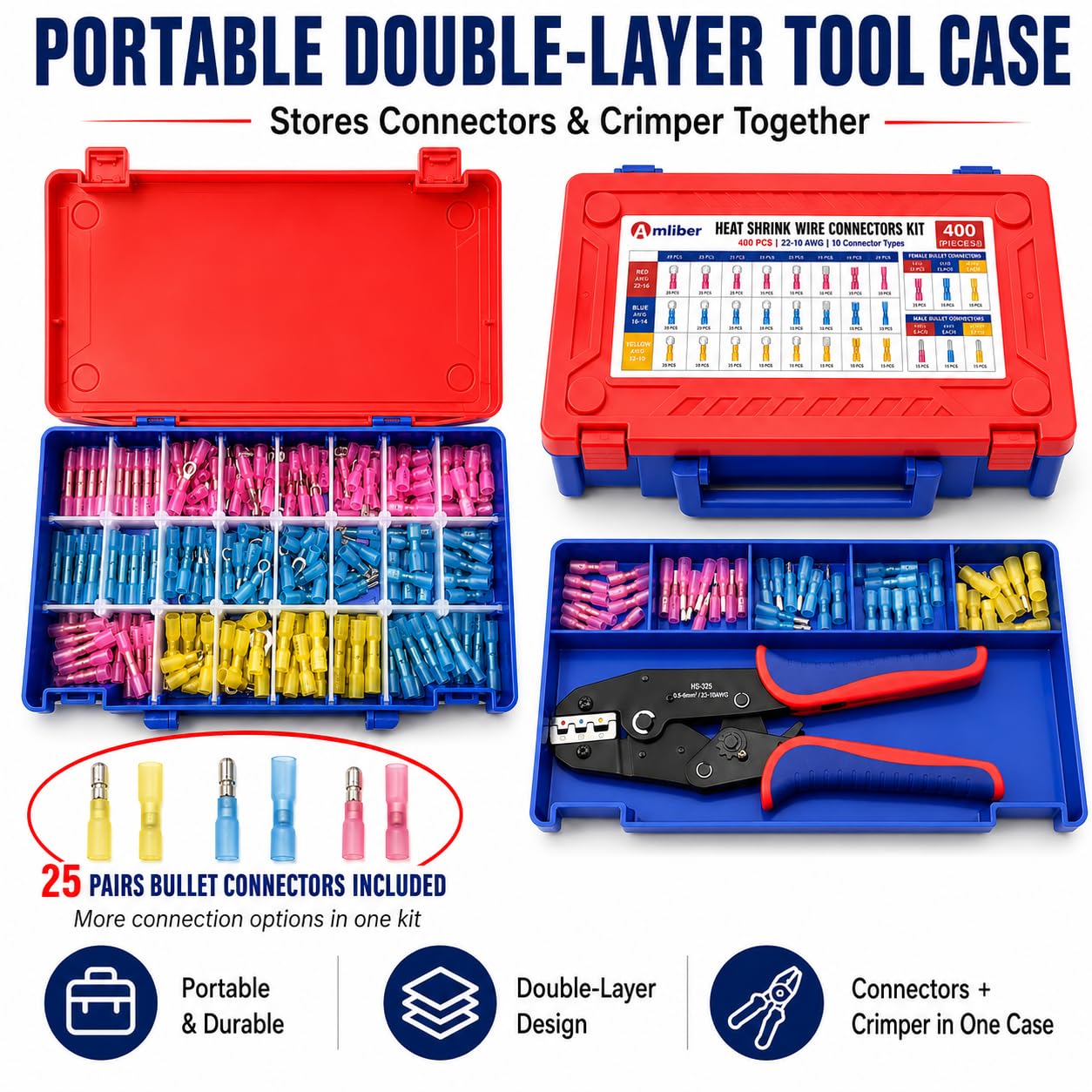 Lot de 400 connecteurs thermorétractables avec outil de sertissage
