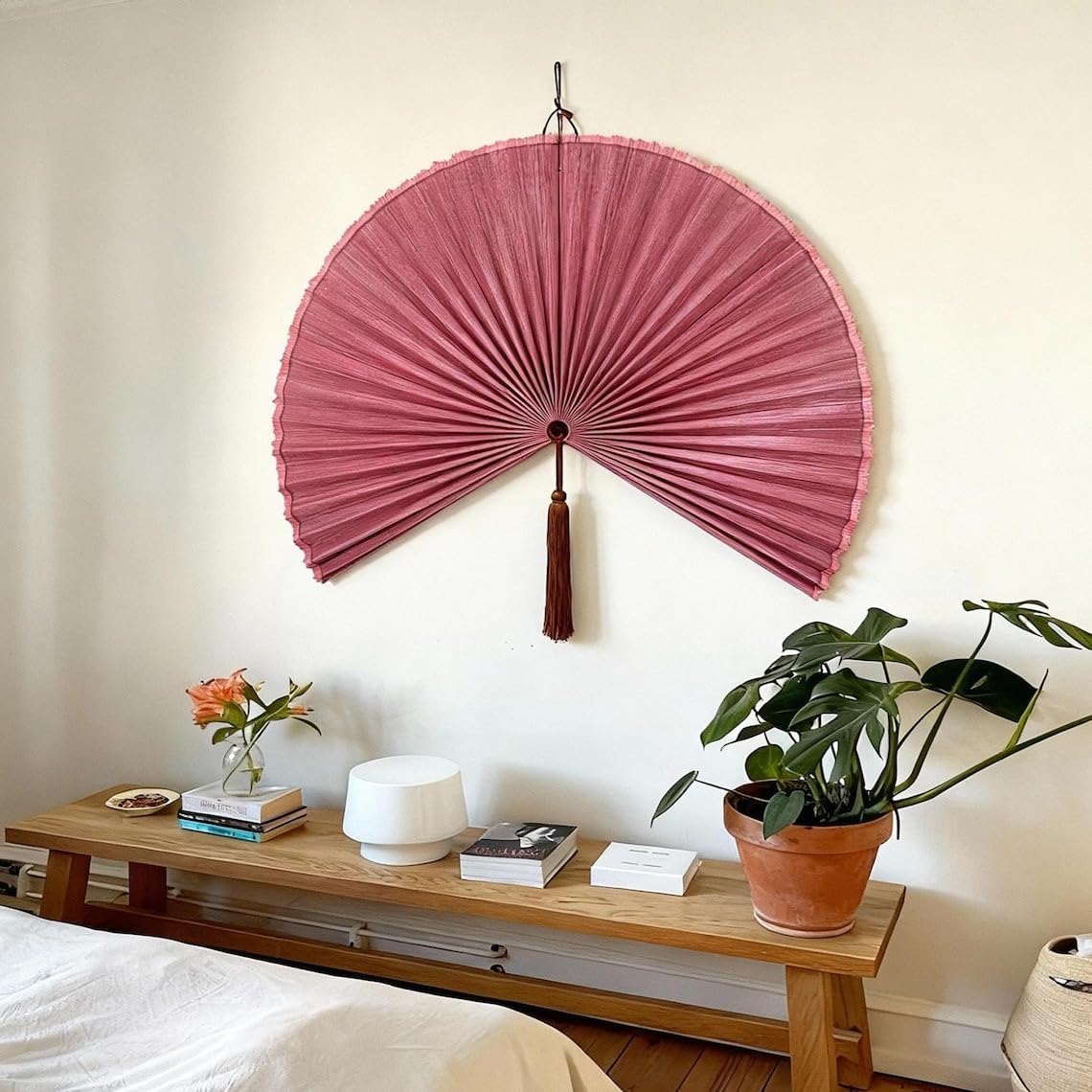 Fan Wall Decor,Decorative Folding Fan for Over Bed Decorations Rasberry 31inch