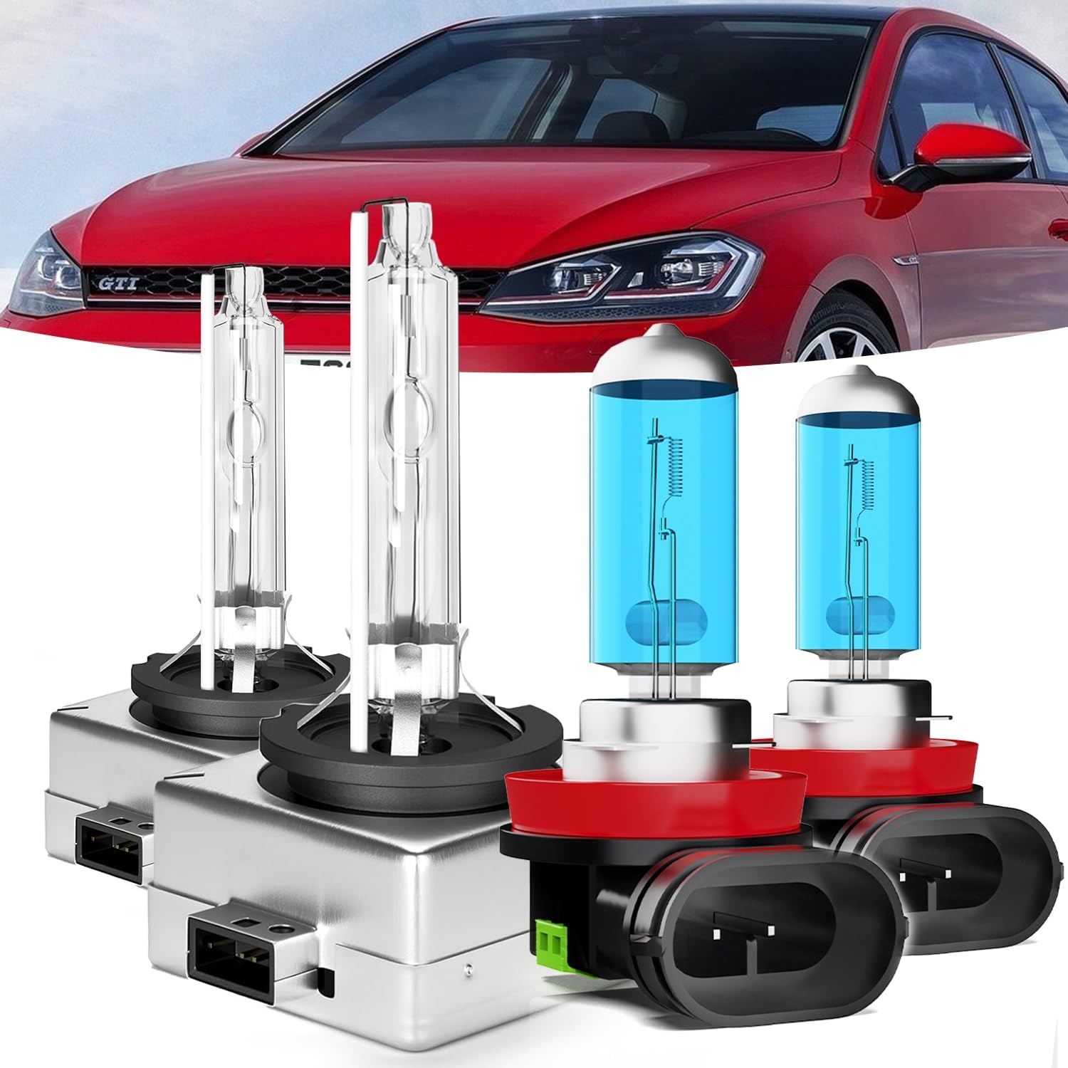Headlights Fit for Volkswagen Vw Golf 2017-2018 Headlight Bulbs,D3S HID Xenon High/Low Beams+ h11 Halogen Fog Lights, Bright Front Lights,Plug And Play,Pack of 4