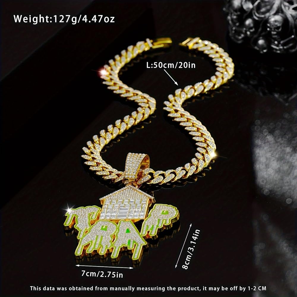 TRAP HOUSE DRIP GOLD SILVER PLATED LARGE PENDANT & 13mm 20