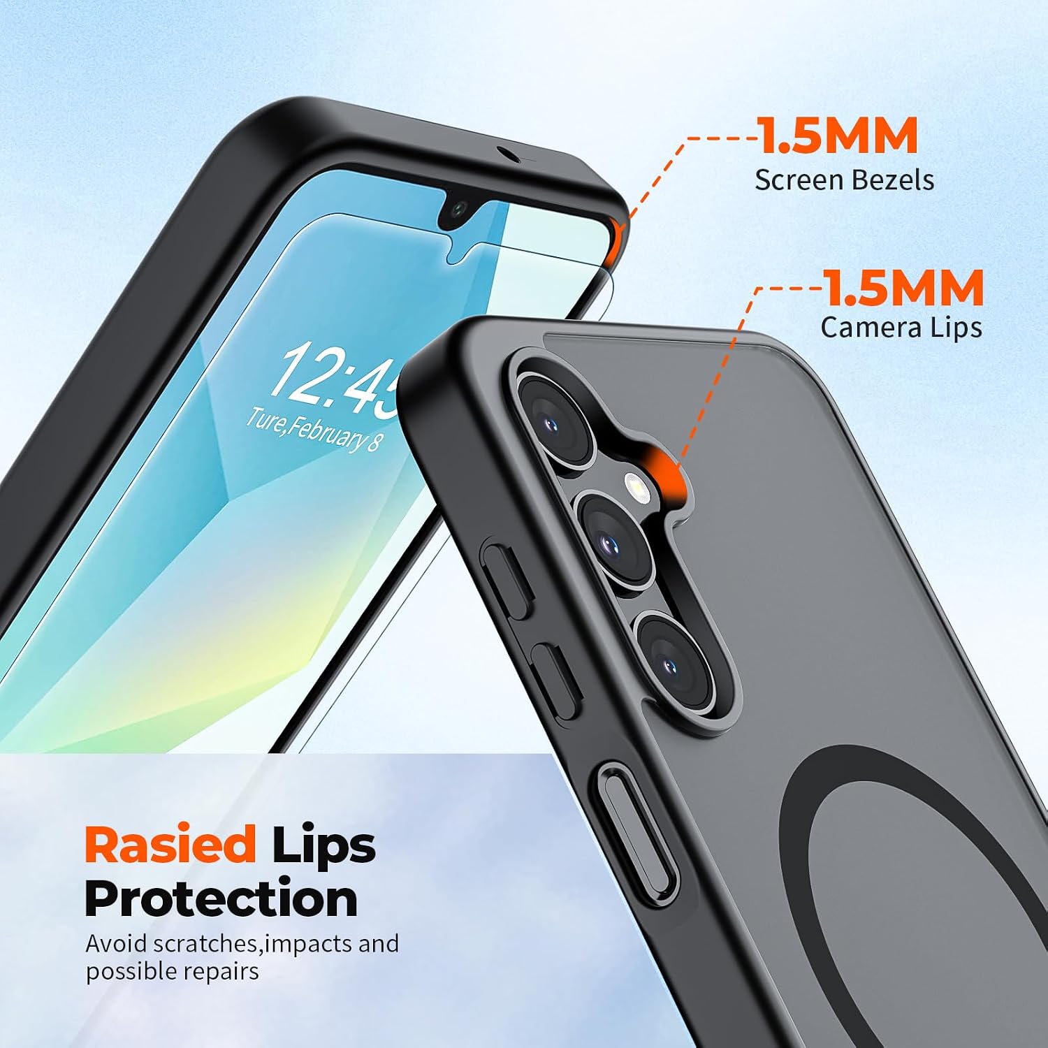 SUPFINE Magnetic for Samsung Galaxy A16 5G Case with Screen Protector, (Built-in Magnets) (Military Grade Drop Protection) Slim Translucent Shockproof Phone Case,Black