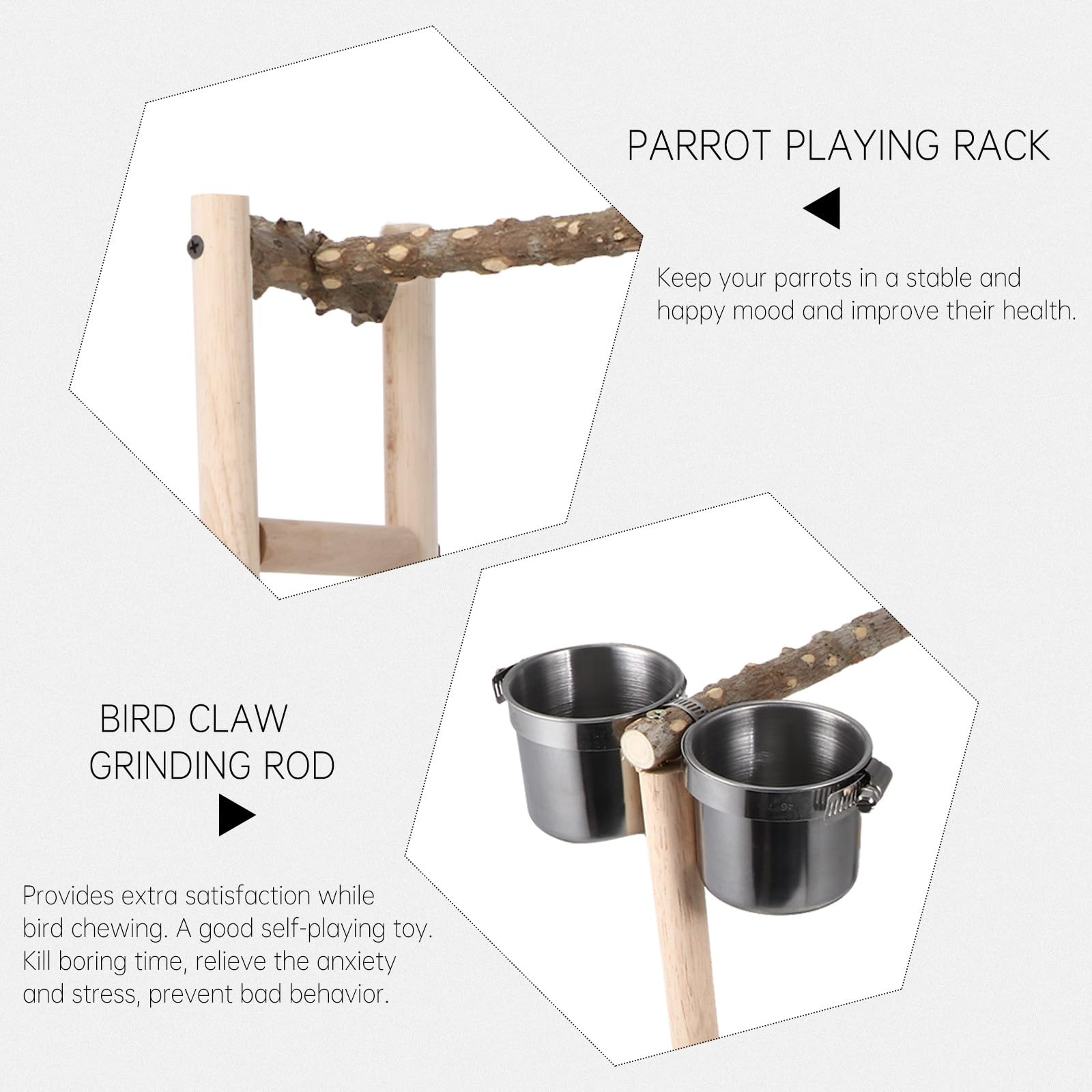 TOYANDONA Soporte para Mediano con Comedero Inoxidable y Escalera de Madera Juguete para Aves Que Ejercicio y Cuidado Dental Accesorio Seguro y Duradero para Jaulas de Pájaros