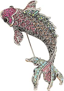 Nostaljik Koi Balığı Broşu - Pembe Taşlı Balık Broş Takısı, Işıltılı Ceket, Şal ve Çanta Aksesuarı