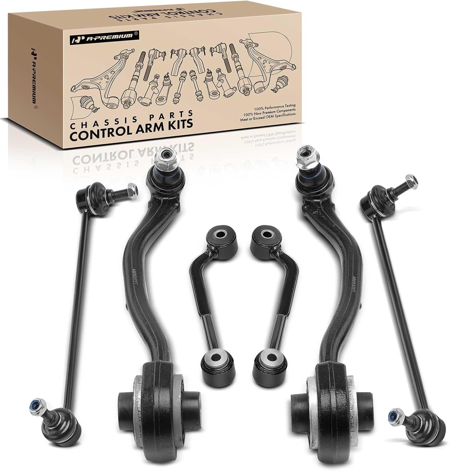 A-Premium Set of 6, Front Rearward Lower Control Arm, Front & Rear Sway Bar Link, Compatible with Mercedes-Benz - 2001-2009 - C230 C240 C320 C280 C350 & CLK320 CLK350 CLK500 CLK550 & C32 AMG