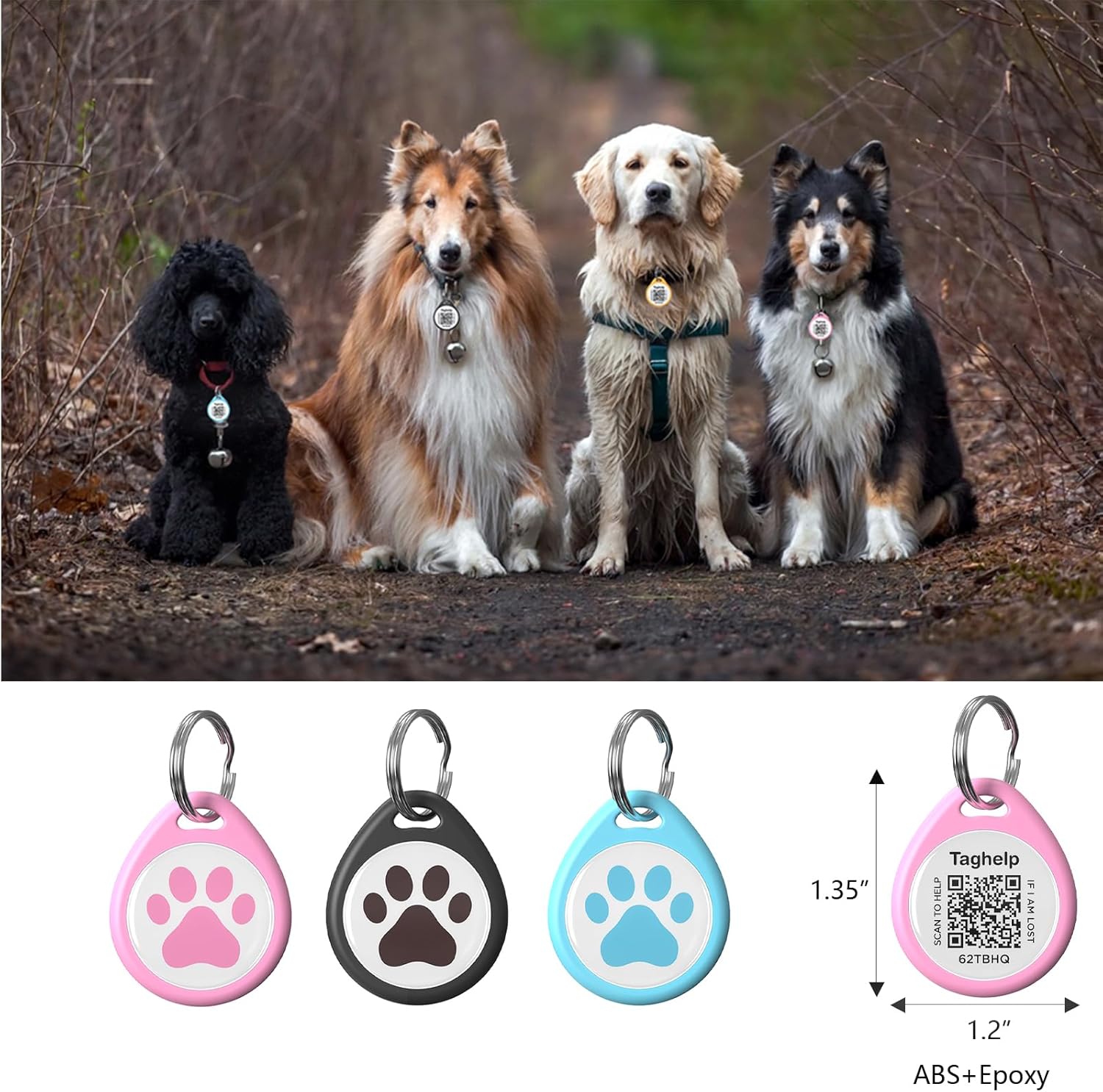 (5パック) QRコードドッグIDタグ 首輪用 ペットオンラインプロフィール用にパーソナライズ - QRをスキャンしてインスタントペ