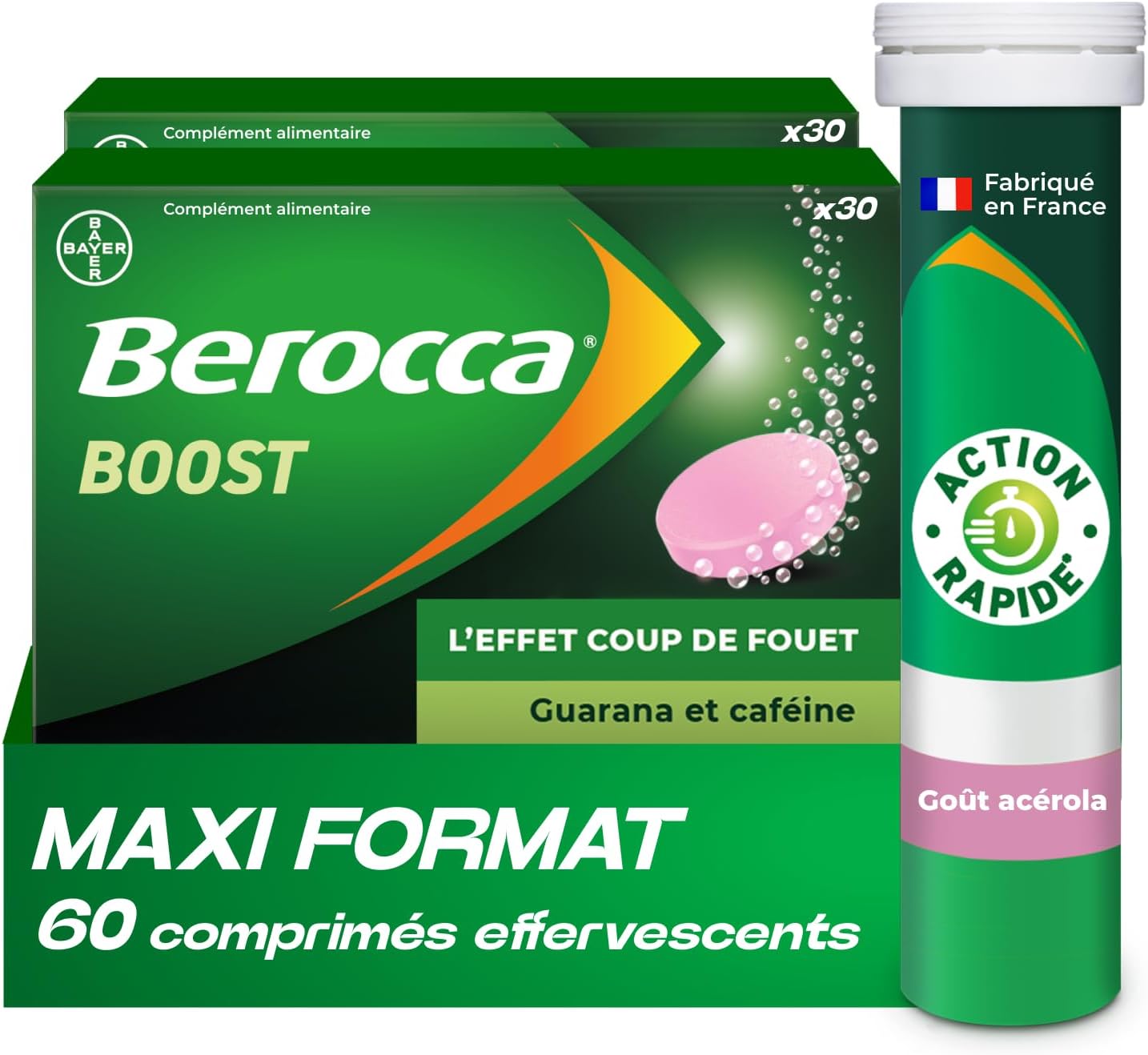 Berocca Boost – Boost – Boost – Helps reduce fatigue – Vitamin B12, Guarana, Caffeine, Vitamin C and Magnesium, Acerola taste – Food supplement – 2×30 cp effervescent