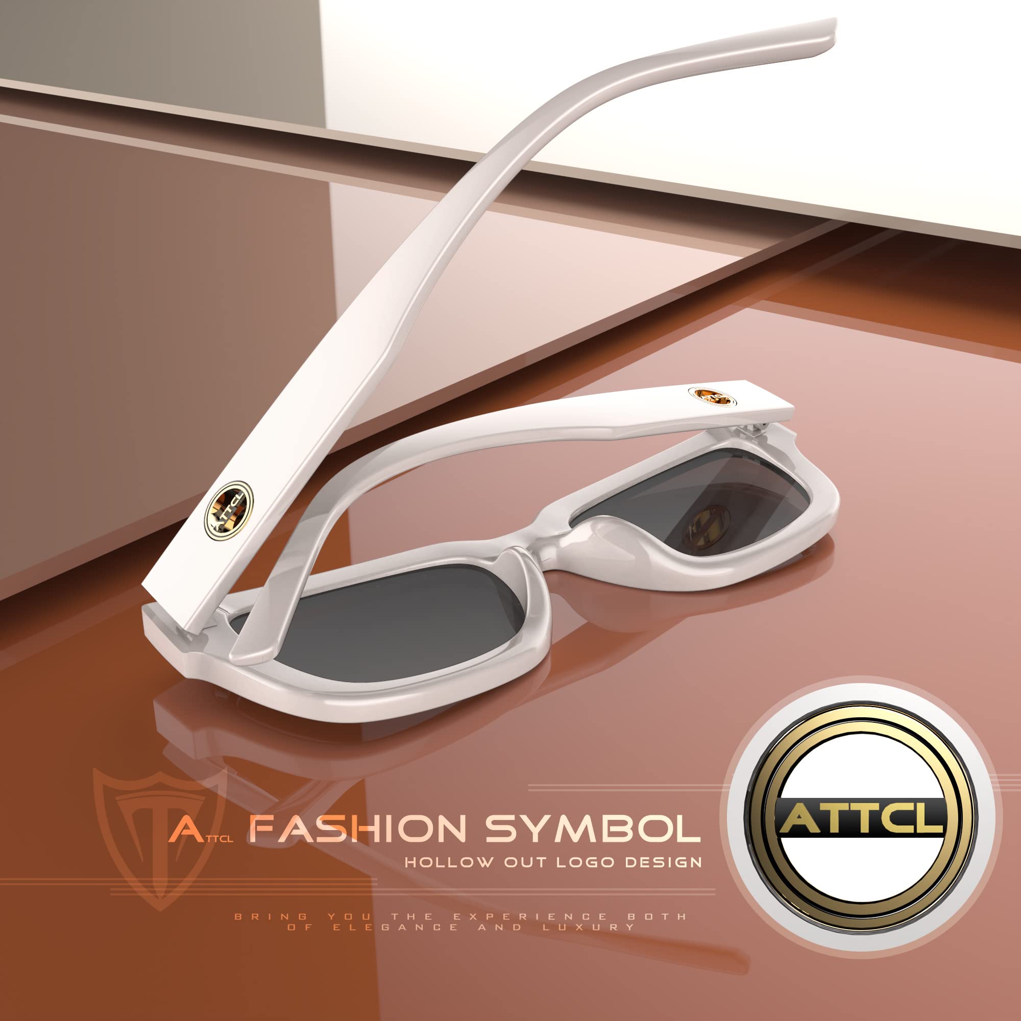 ATTCL Polarized Sunglasses for Women Men Fashion Trendy Golden Circle Rectangle Sunglasses
