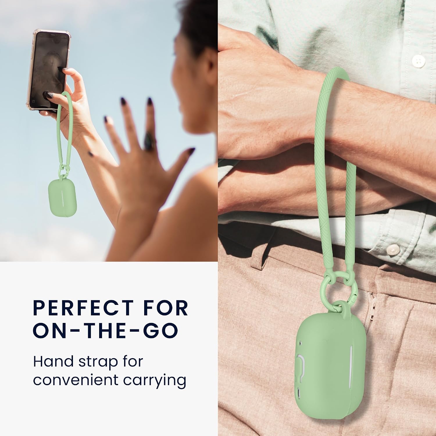kwmobile Case Compatible with Apple Airpods Pro 2 - Silicone Headphones Cover with Hand Strap - Matcha Green image 5