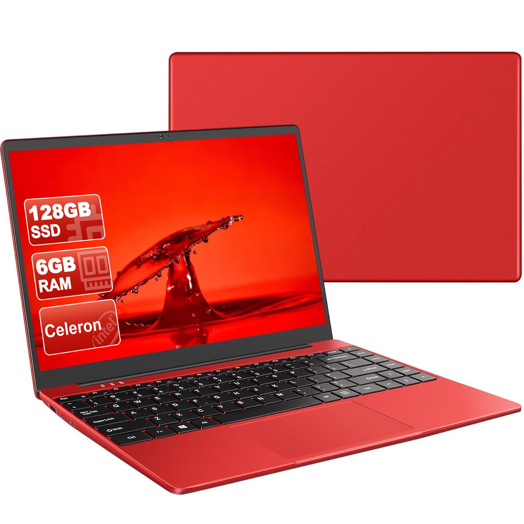 bvate Ordenador Portátil 14",6GB+128GB SSD Celeron N4020(hasta 2.8Ghz) Win 10 PC 1080P FHD WiFi 5G BT 4.2 Soporta 1TB SSD Expansión con Ratón Inalámbrico para Trabajo-Estudio-Aprendizaje, USBx 2-Rojo