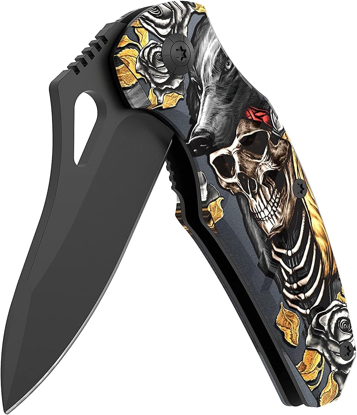 Pocket Knife, Mini EDC Folding Knife 2.75 inch 440C stainless steel Blade Built-In Skull Camo Coated Aluminum Handle for Survival Outdoors Sport Camping Gift for Me
