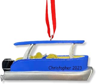 Ornaments by Elves - Personalized Blue Pontoon Boat Christmas Ornaments 2025 - Nautical, Coastal Decorations - Anchor, Sailing Family Keepsake Festive Pontoon Boat Theme - Giftable Packaging