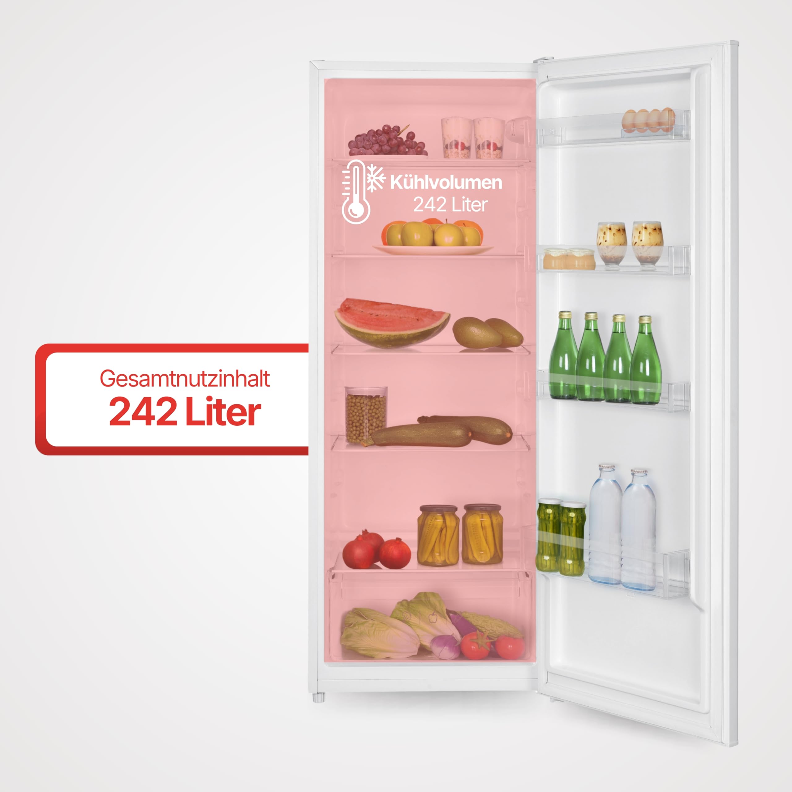Amica Vollraum‑Kühlschrank 143 x 54,5 x 55,5 cm 242 l Türanschlag wechselbar automatische Abtauung LED‑Innenbeleuchtung AVK 3540 W – kühlschrank ohne gefrierfach