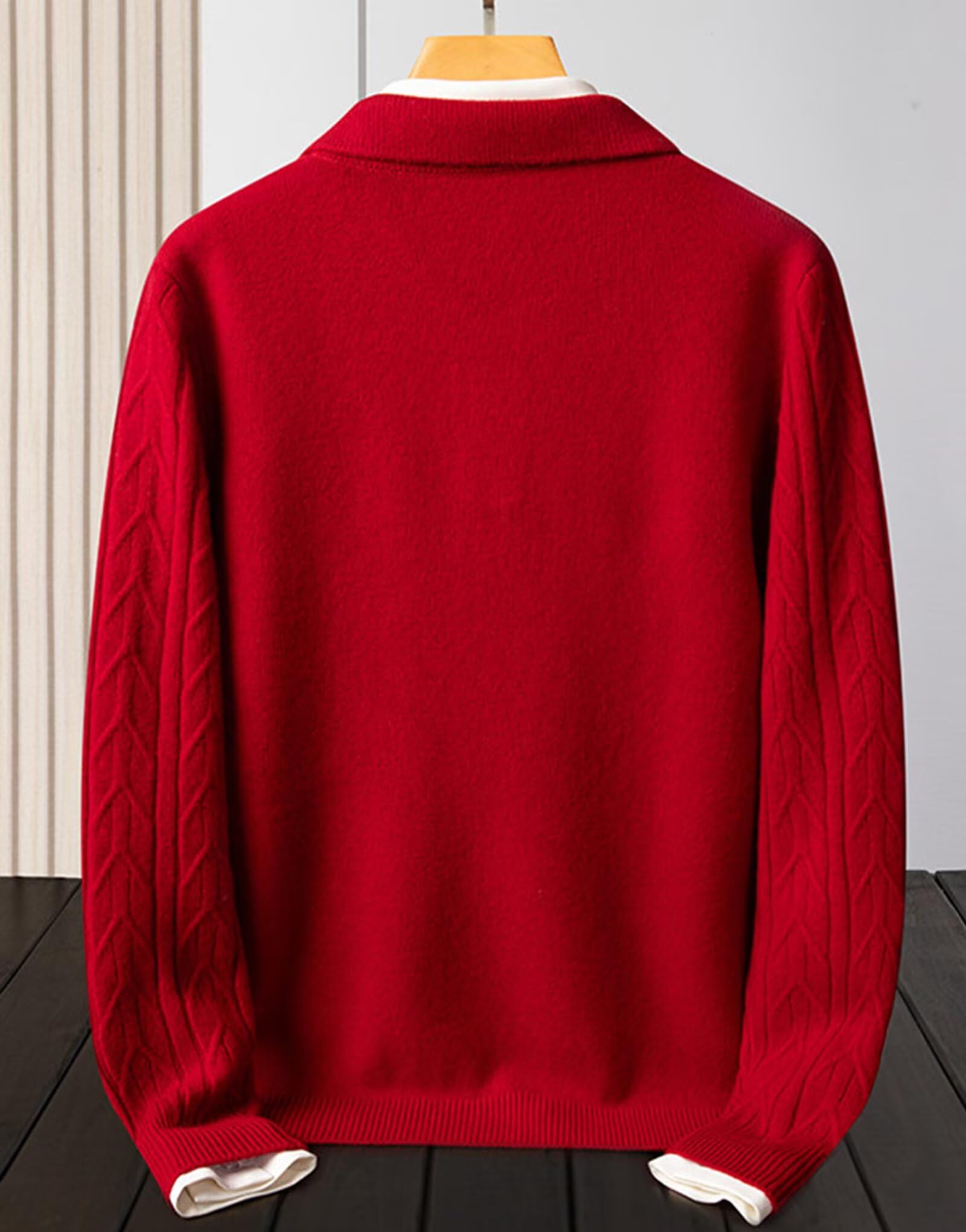 HNVAVQ Maglia 100% Cashmere Uomo Collo Polo a Trecce Ufficio Casual