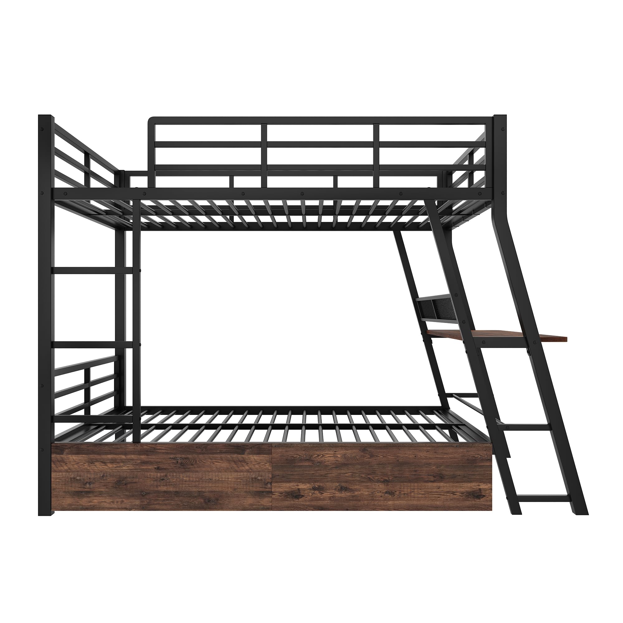 Letto a Soppalco 140x200 cm con LED e cassetti, Letto matrimoniale con scrivania, Letto Bambini con scala e ringhiera, Nero(Senza Materasso)