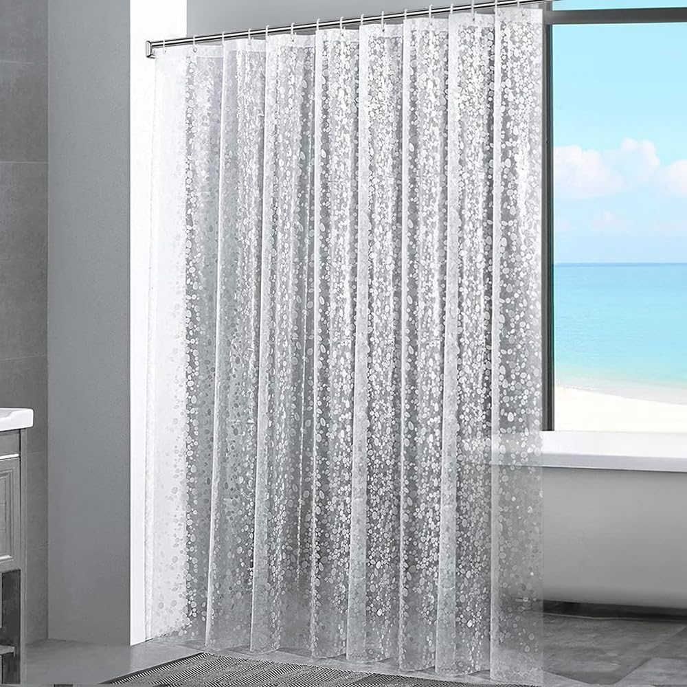 ecooe Zasłona Prysznicowa Przezroczysta 3D Wzór Bruk 240 x 200 cm, Zasłony Prysznicowe EVA Wodoszczelne, Odporne na Pleśń, Zasłona Łazienkowa z 16 Pierścieniami do Prysznica i Wanny