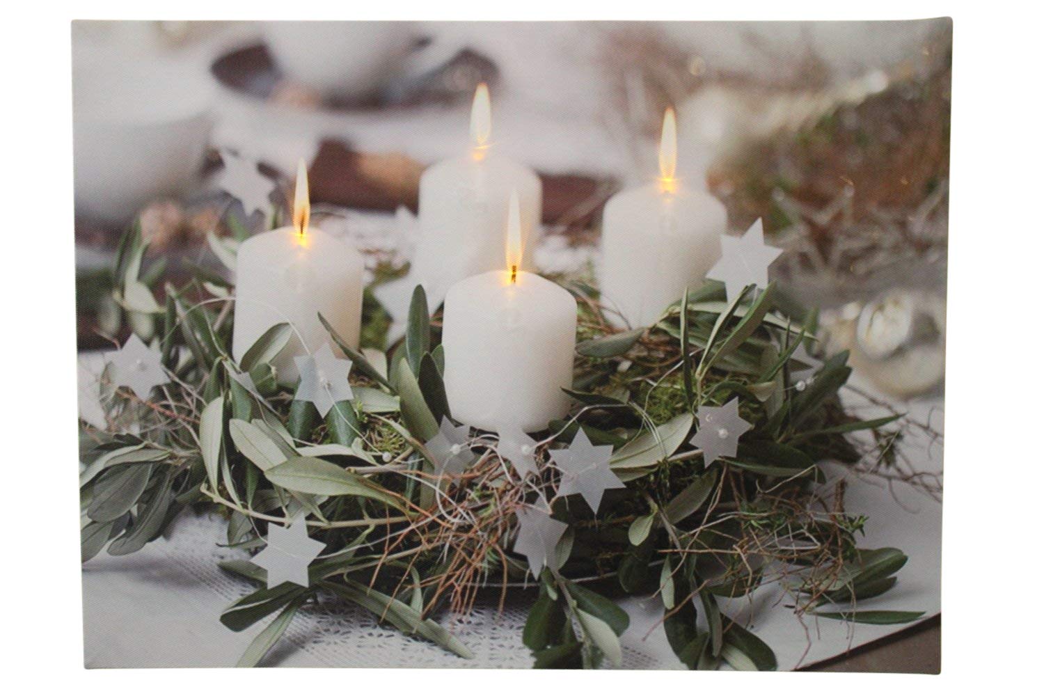 Garden Market Place Festive 4 white Candle Christmas Picture Print With LED Lights - NOW REDUCED!!