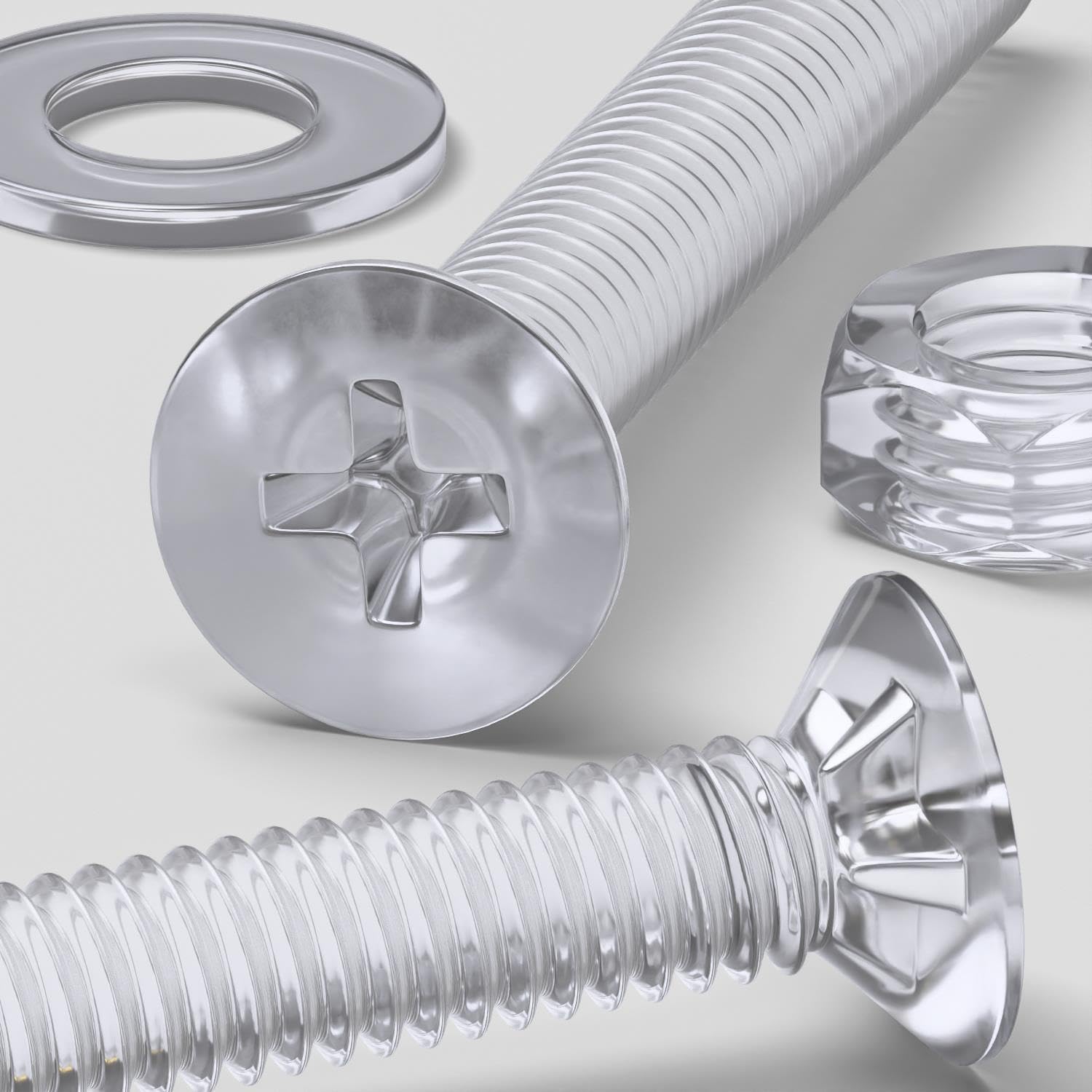 50 x Crosshead Countersunk Screws Nuts and Bolts, Transparent Clear Plastic Acrylic, M4 x 30mm - Acrylic Plastic Screws, (5/32 x 1 3/16 in)