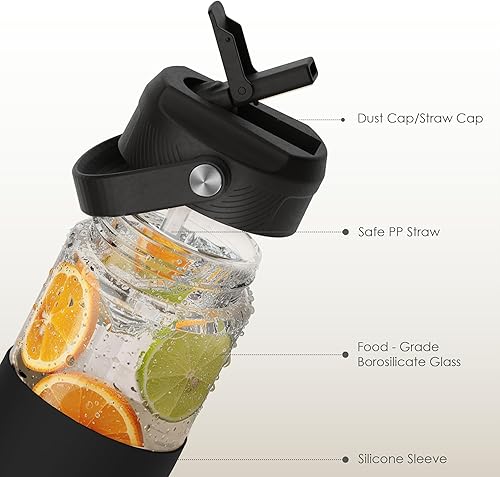 Miniatura 2 de Botella de agua de vidrio con funda de silicona y tapa con popote de 20 onzas para niñas y mujeres, botellas de vidrio para viajes, hogar, gimnasio,