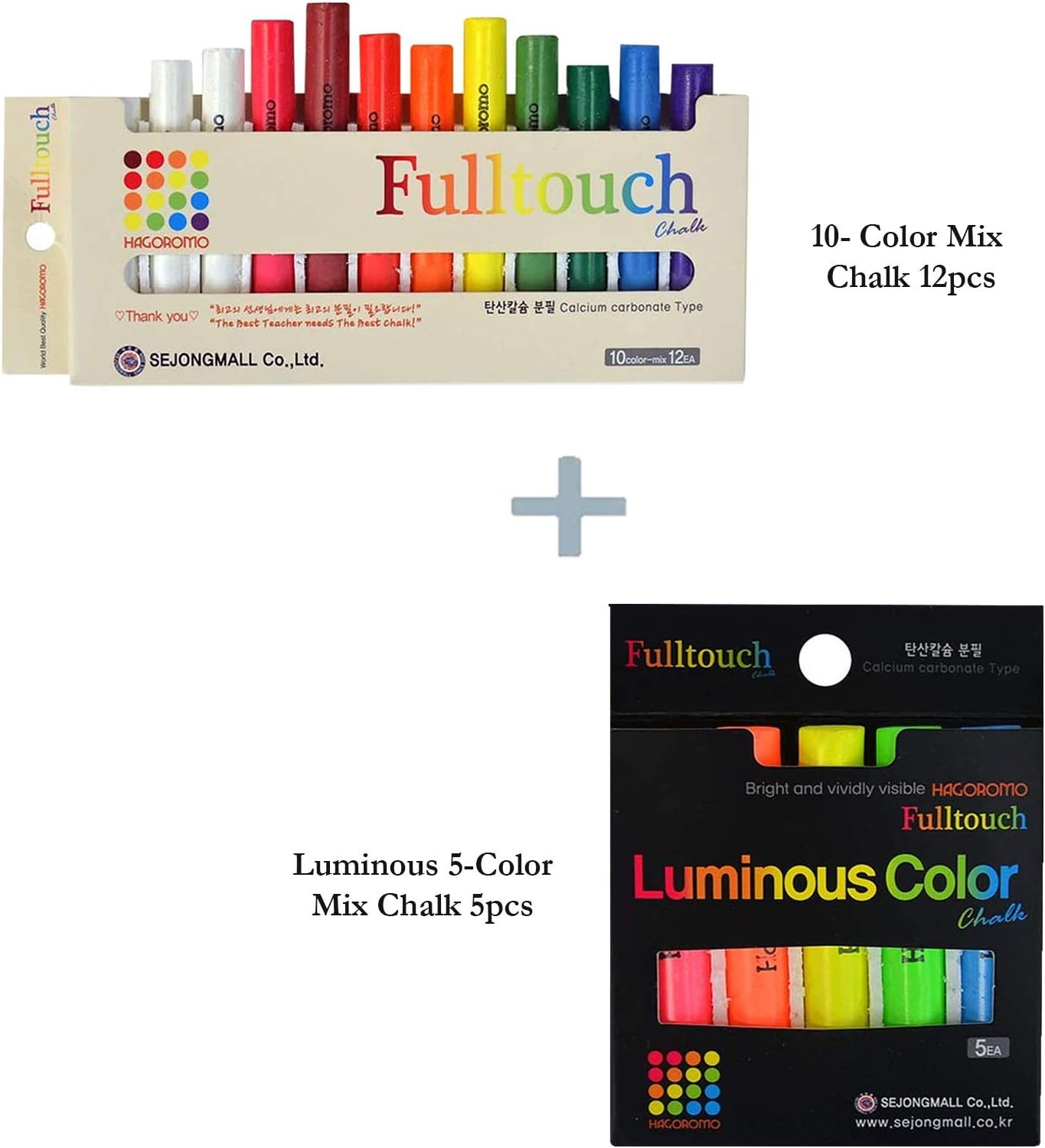 Hagoromo Fulltouch 10-Color Mix Chalk 12pcs & HAGOROMO Fulltouch Luminous (5 Colors Mix) 5 pcs