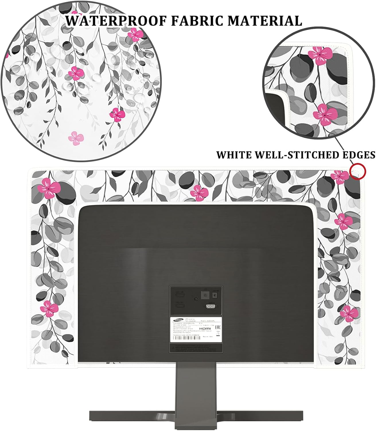Baocicco Floral Waterproof 40,41,42,43 Inch TV Dust Cover Anti-Static Anti-Scratch Protective Botanical Leaves Dust Proof Screen Weatherproof TV Covers for Television LED LCD OLED，Gray and Pink