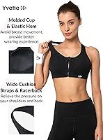 Vista 4 de Yvette Sujetador deportivo con cremallera frontal, sujetadores deportivos de alto impacto para mujer, talla grande, entrenamiento, fitness, correr